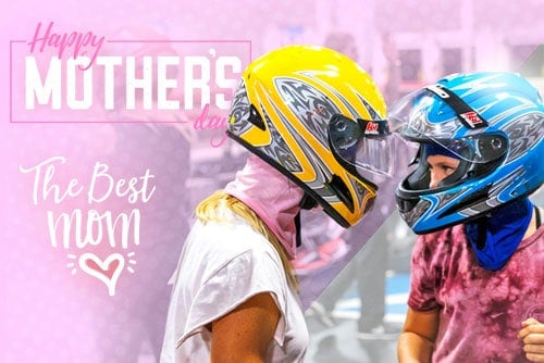 featured image for mother's day deal 2021 blog featuring a mom and daughter in helmets at k1