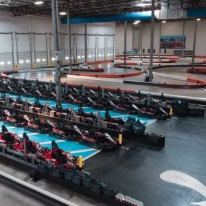 go karts sit in the pits at k1 speed addison