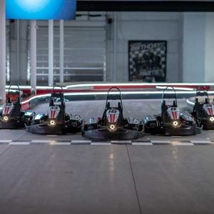 a row of go karts line up at k1 speed canton
