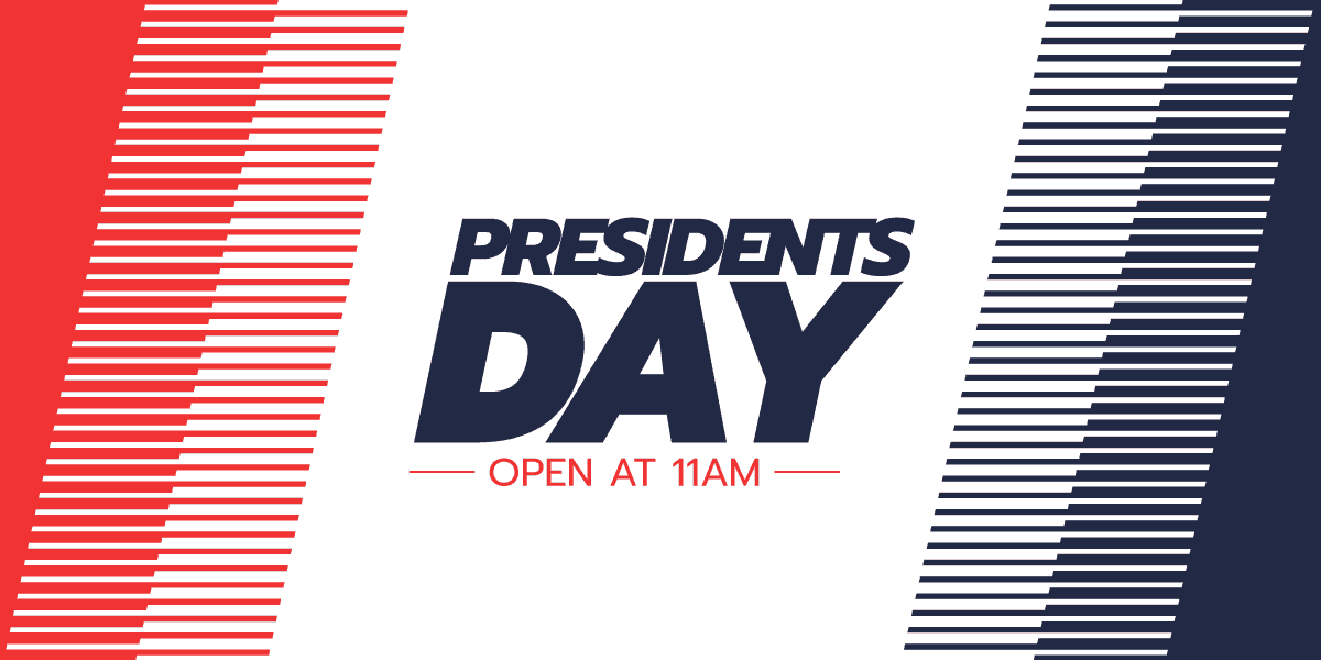 image simply stating presidents day open at 11am