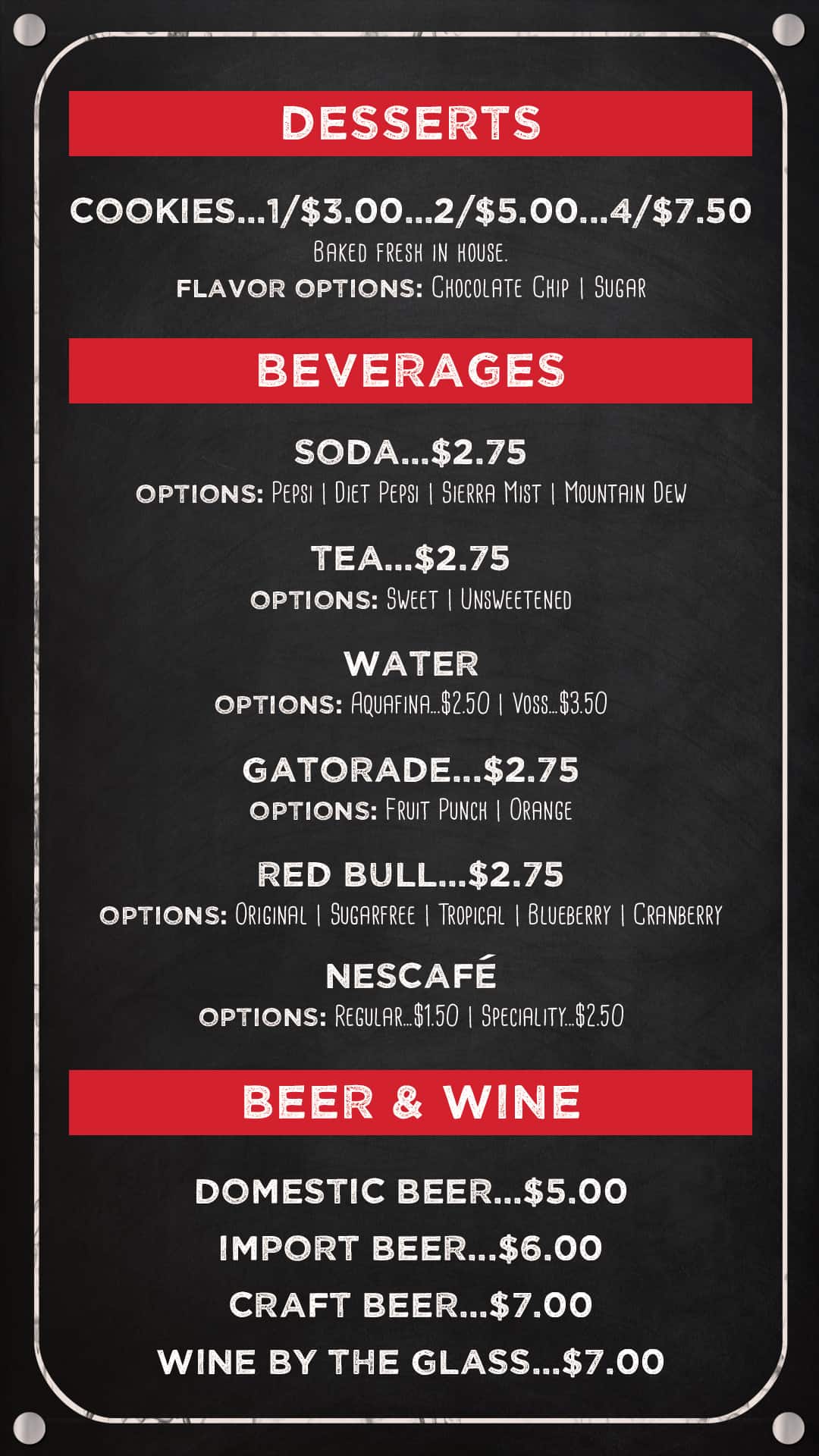 K1 Speed Paddock Lounge Menu Panel 3