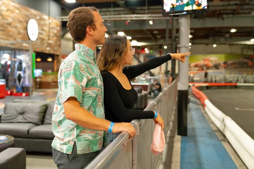 Visitors at K1 Speed Irvine watch racers from trackside