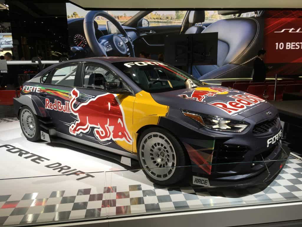 kia forte drift car red bull at the la auto show
