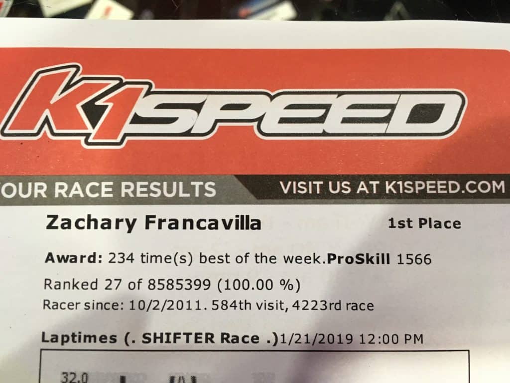the scorsheet for Zachary Francavilla