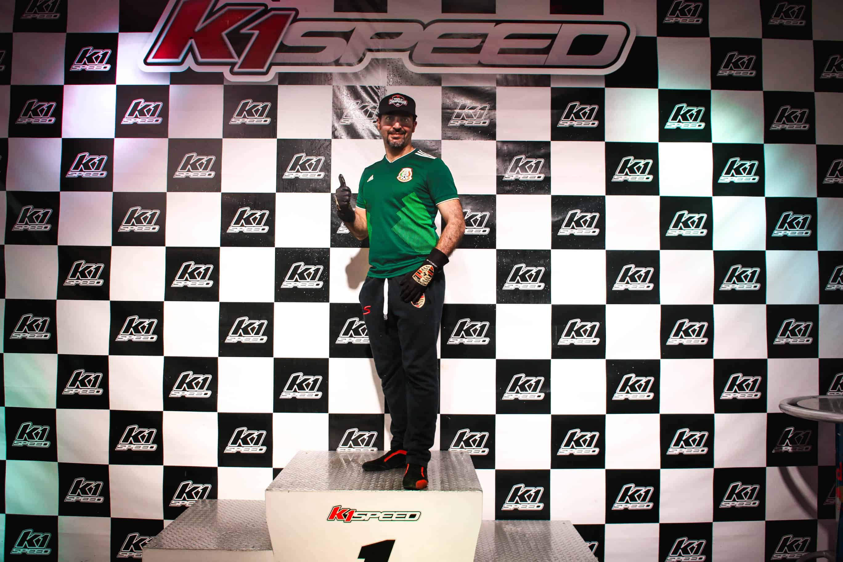 Mexico's Luis Enrique Peña Caballero stands on the podium during the K1 Speed World Championship