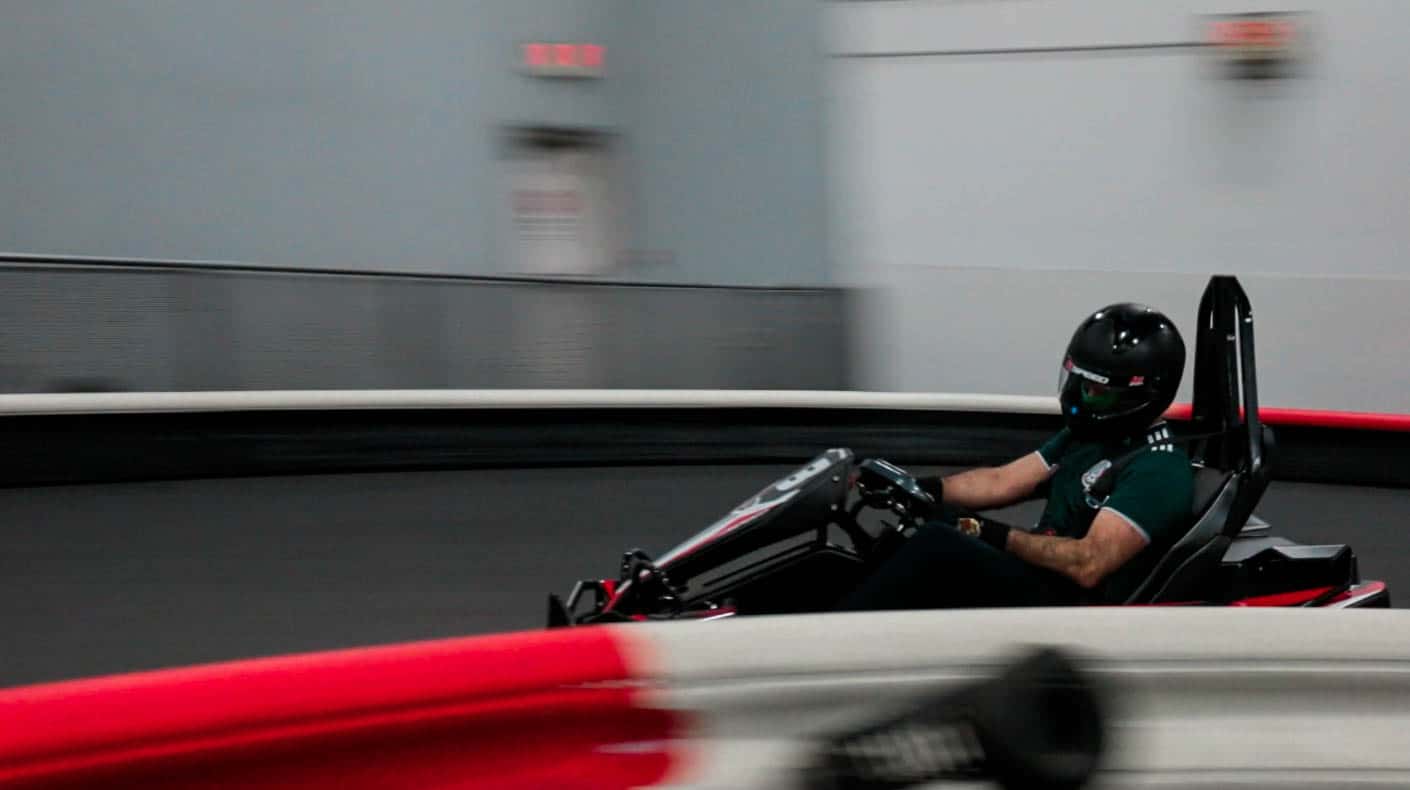 luis enrique peña caballero races his kart at K1 Speed irvine