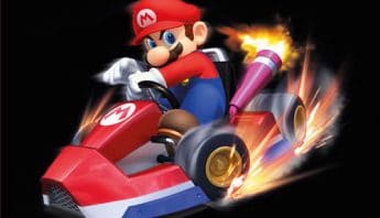 image of mario on go kart with sparks and flames