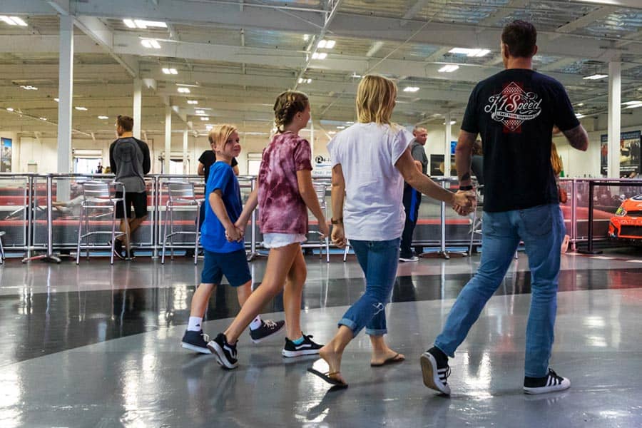 Family in lobby of K1 Speed