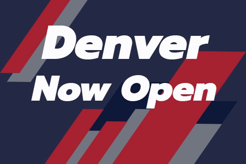 graphic with text reading "denver now open"