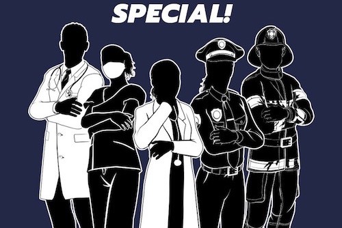 illustration of doctor, nurse, fireman, policewoman