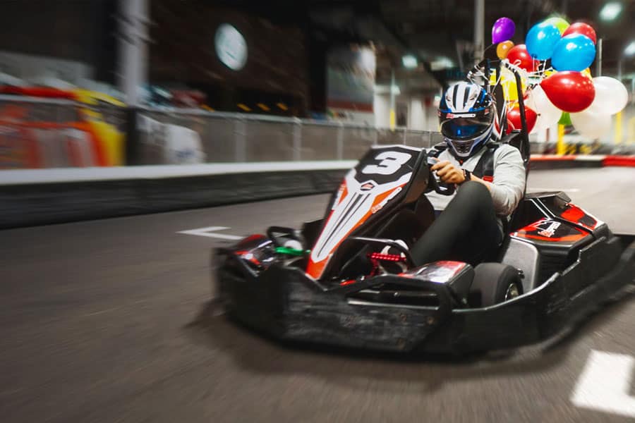 go kart with birthday balloons