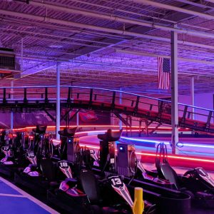 Interior shot of track at K1 Speed Indoor Go Kart Racing in Oxford, Michigan