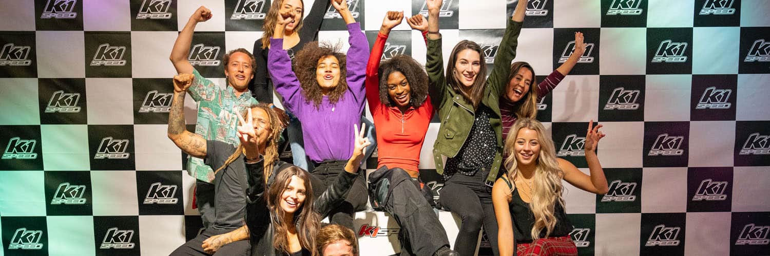 a group celebrates an adult birthday party at k1 speed in san antonio