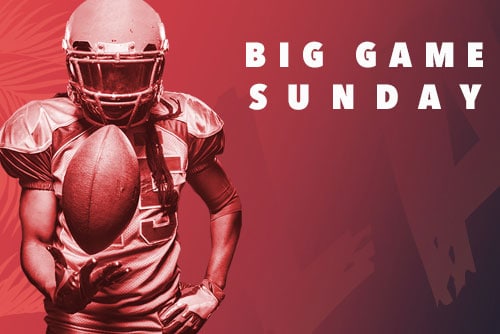 graphic with football player and text reading big game sunday