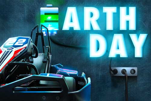 featured image for earth day deal blog featuring a go kart plugged into the wall
