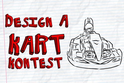 graphic for design a kart kontest featuring notepad and sketch of a go kart