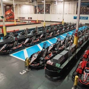 go karts lined up in the pits at k1 speed austin