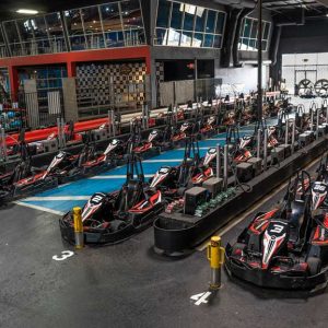 Go karts line up in the pits at k1 speed sacramento