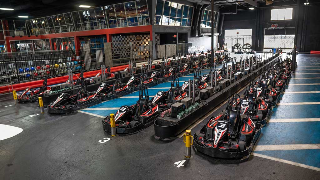 Go karts line up in the pits at k1 speed sacramento