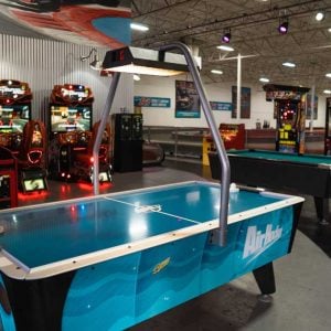 air hockey table, pool table, video games inside the k1 speed san antonio arcade