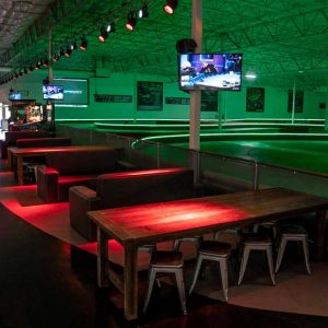 led lights illuminate the track inside k1 speed san antonio