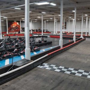 A shot of the indoor kart track at K1 Speed San Francisco