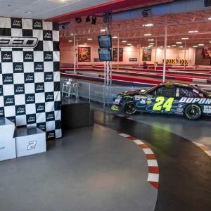 the podium and a jeff gordon nascar vehicle at k1 speed houston