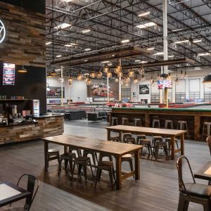 the paddock lounge in k1 speed ontario looking out to the track