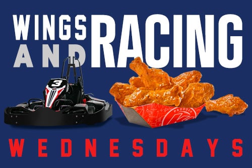graphic reads wings and racing wednesdays with a go kart and wings