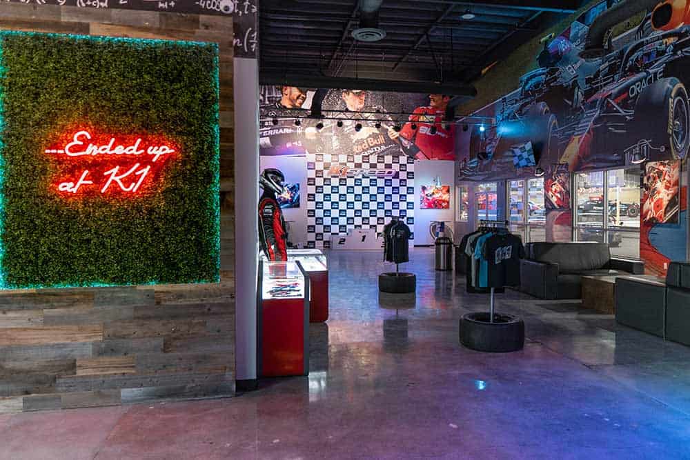 the lobby inside K1 Speed, a unique event venue in Thousand Oaks