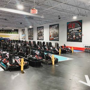 rows of go karts at the pits inside k1 speed richmond