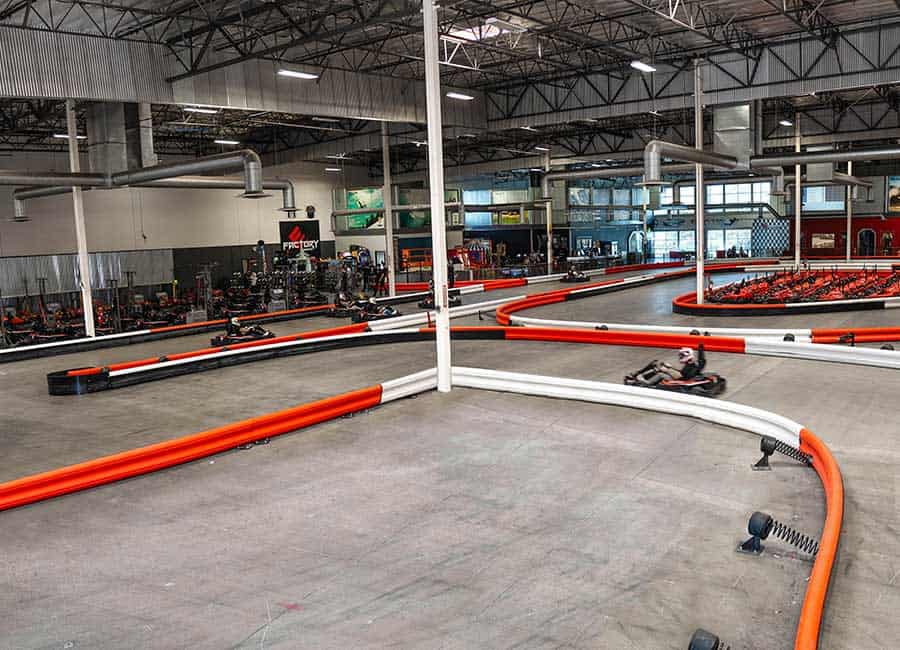 the interior of k1 speed corona featuring the indoor go kart track