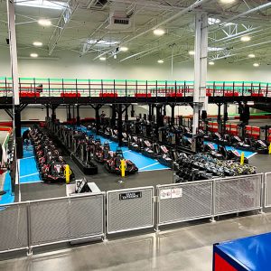rows of all-electric indoor go karts at k1 speed boise