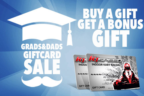 graphic advertising gift card offer for dads and grads with text reading "buy a gift get a bonus gift"