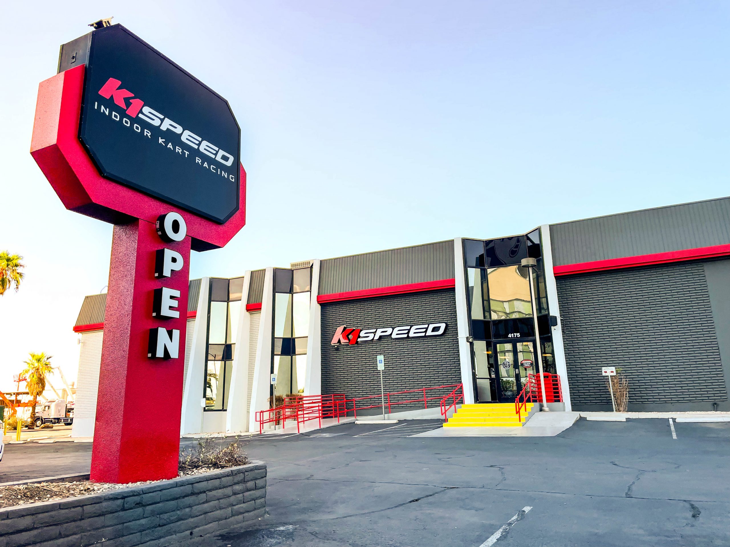 The entrance to K1 Speed, across from Palms Casino.
