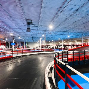 An elevated section of track inside k1 speed caguas