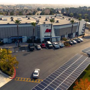 an aerial shot of the exterior of k1 speed chula vista