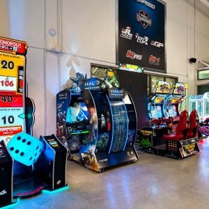 a row of arcade games inside k1 speed chula vista