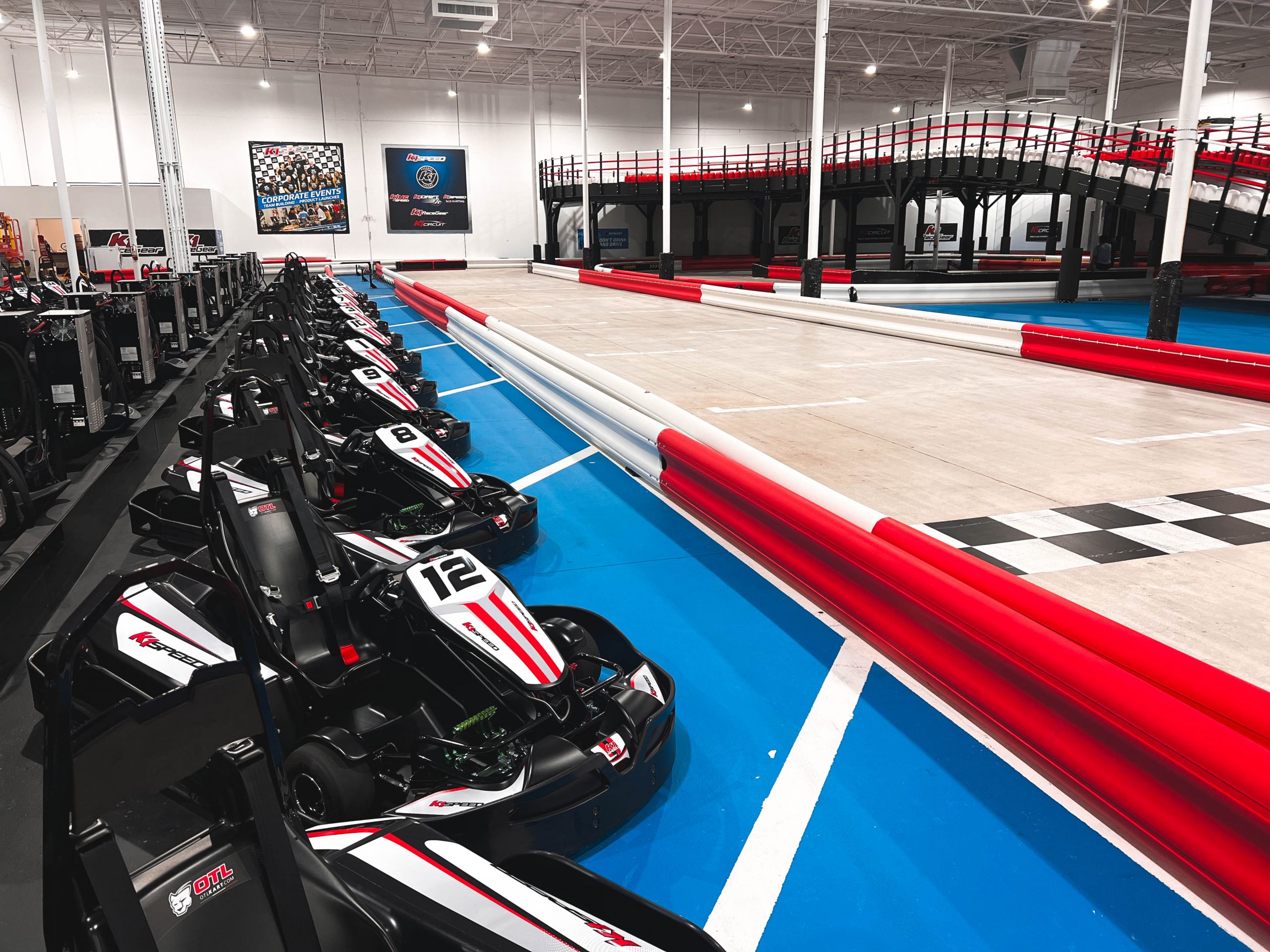 go karts line up by the track at k1 speed west palm beach