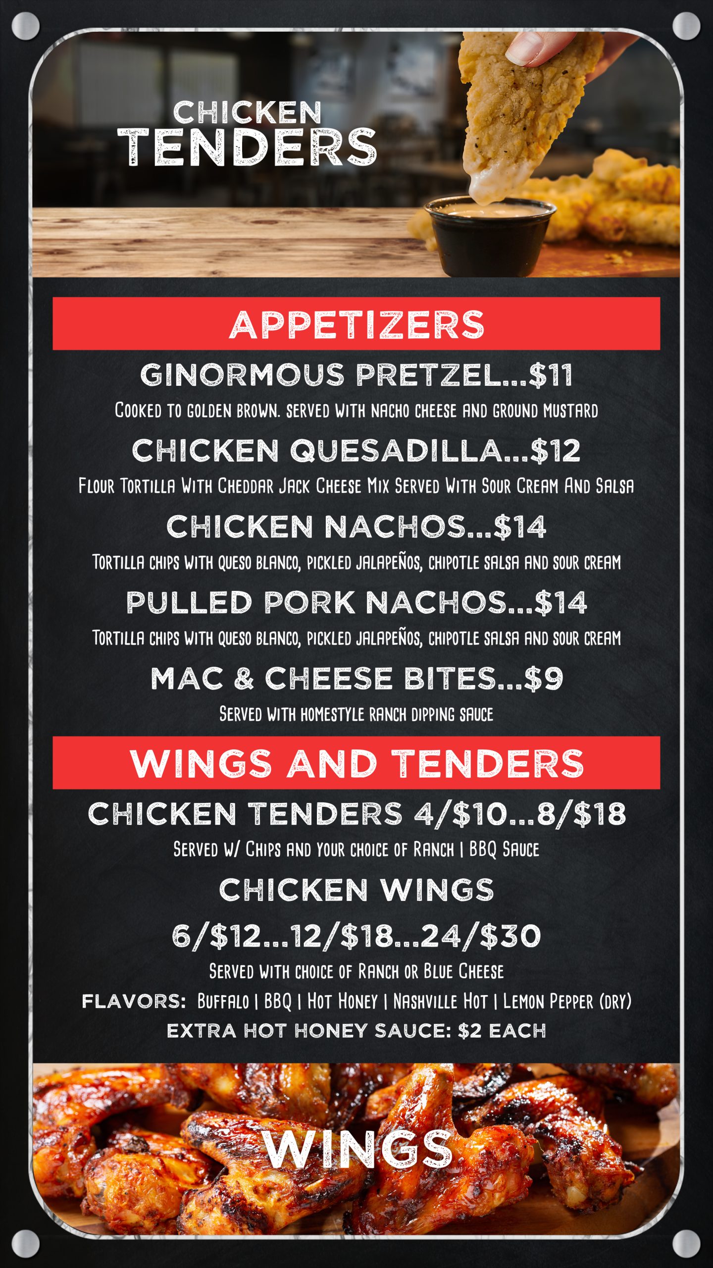 traverse city paddock lounge menu featuring appetizers and wings/tenders