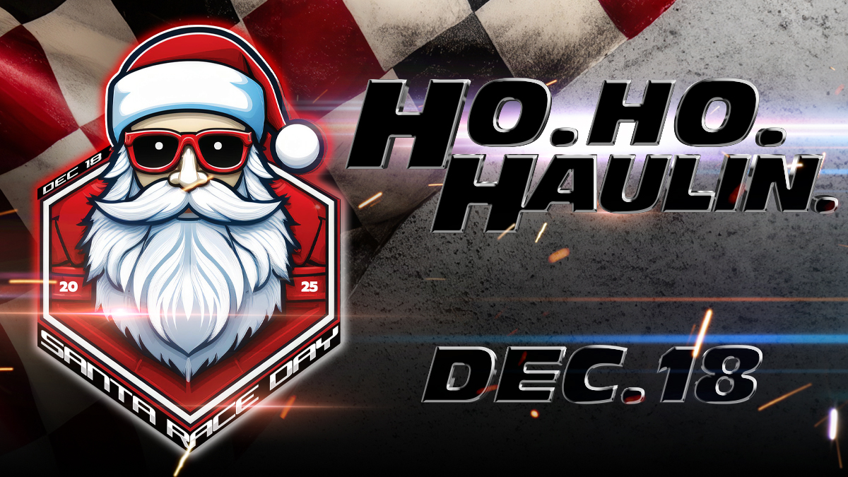 Graphic for Santa Race Day at K1 Speed with text reading "ho. ho. haulin'. dec 18"