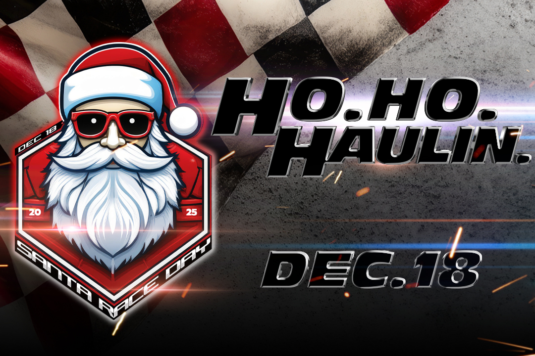 Graphic for Santa Race Day at K1 Speed with text reading "ho. ho. haulin'. dec 18"