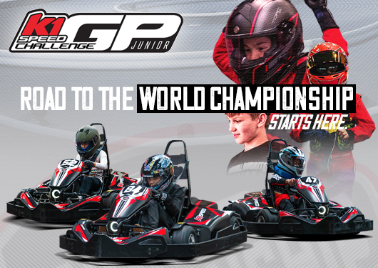 graphic advertising k1 speed's junior challenge gp with text reading "road to the world championship starts here"