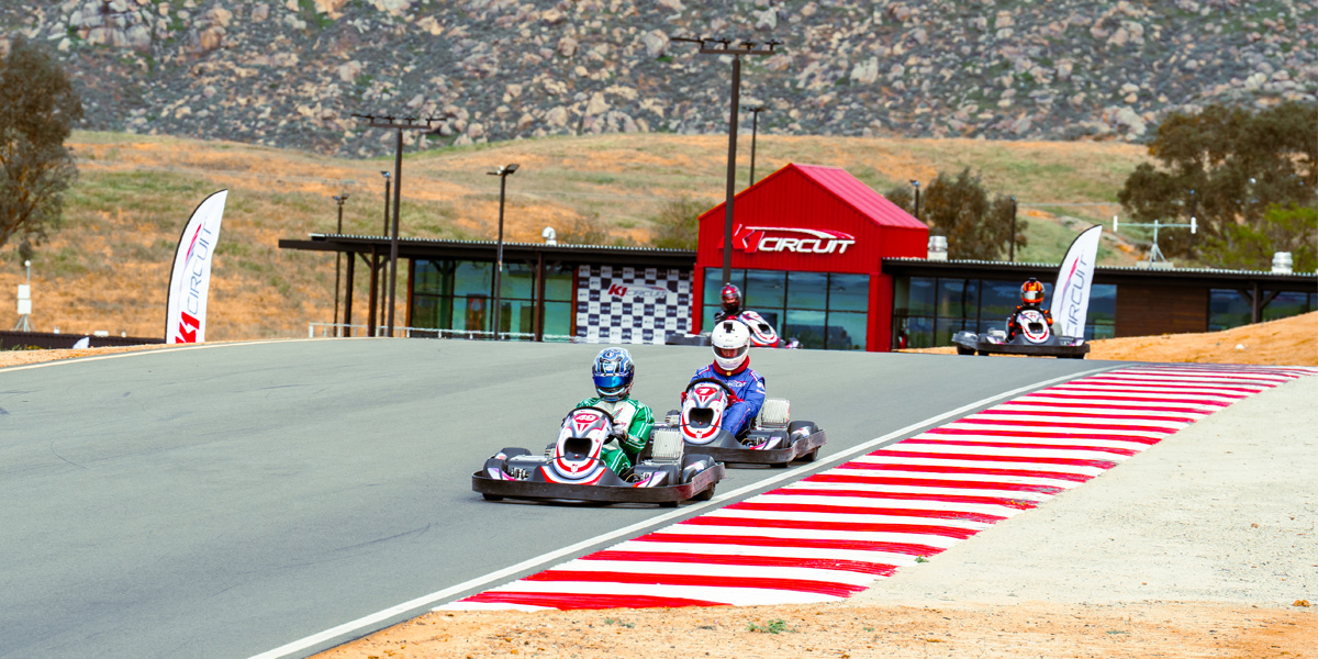 Teens race at the 2025 K1 Speed E-World Championship, held at K1 Circuit Winchester.