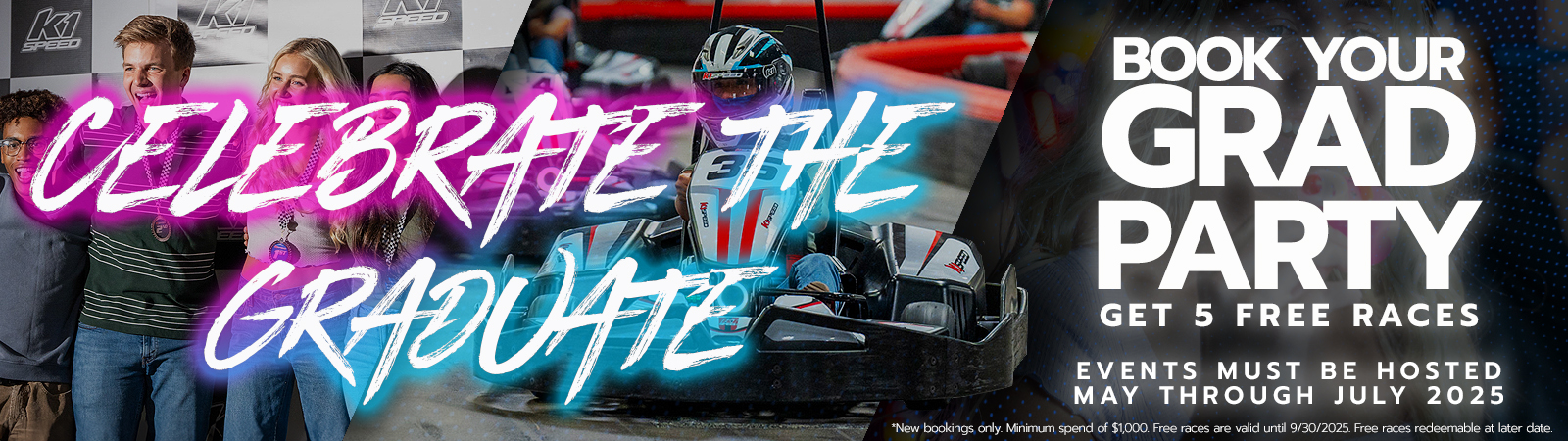 Enjoy 5 free races when you host your Grad Party at K1 Speed