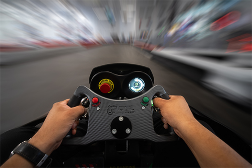 a point-of-view photo of someone trying to become a racing driver at k1 speed