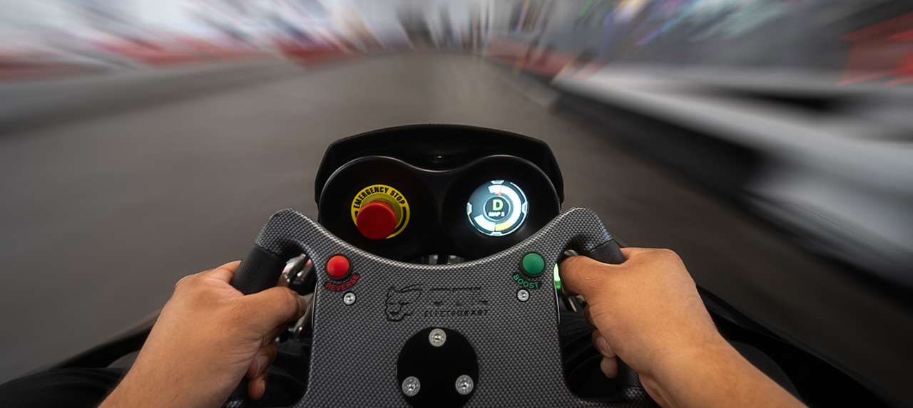 pov image of person racing a go kart