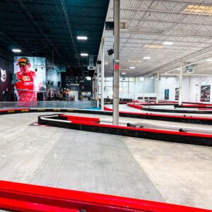 a section of indoor karting track at k1 speed the woodlands