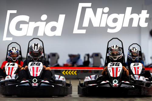 Grid Night text with four go-karts on the track