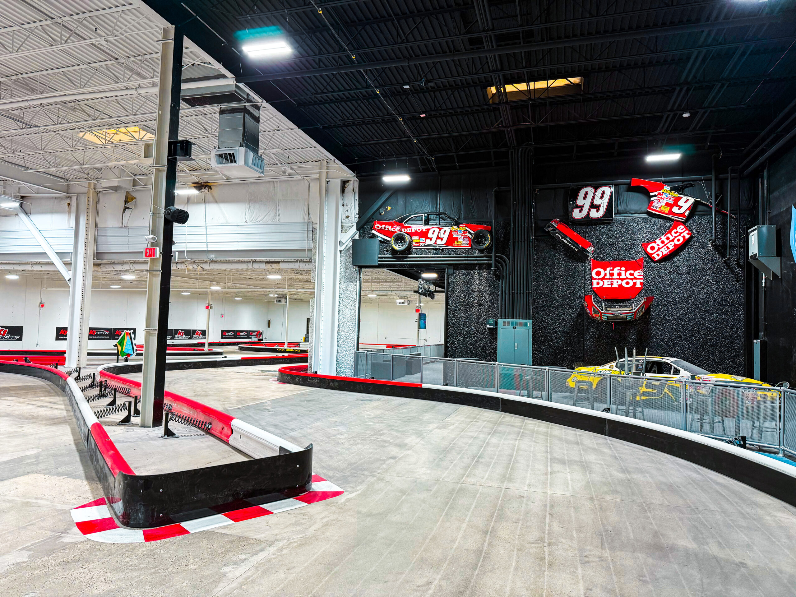 NASCAR memorabilia sit on display at K1 Speed The Woodlands in Texas.
